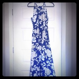 NWOT Lulu's Blue White Floral Halter Maxi Dress